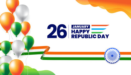 26 january republic day of india celebration with indian flag and balloons vector - obrazy, fototapety, plakaty