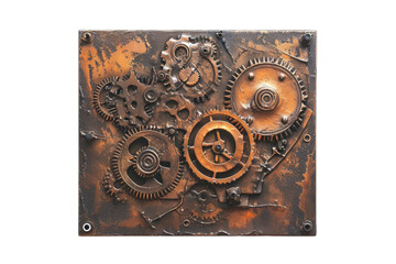 gears and cogwheels affixed to a textured background