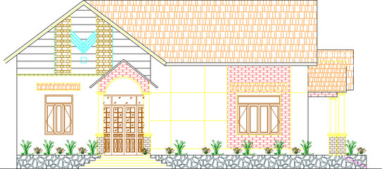 Vector sketch illustration of a simple villa house building design for a small family
