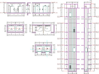 Vector sketch illustration of detailed construction engineering design of high-rise building elevator