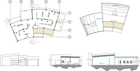 Vector sketch illustration of meeting hall building architectural design