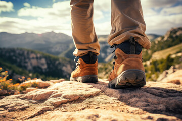 Close-up of hiker's boots on a mountain edge