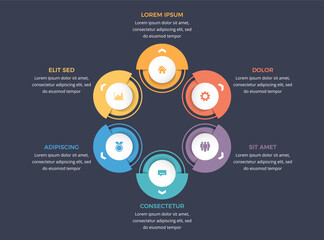 Circle diagram template with six elements, infographic template, vector eps10 illustration