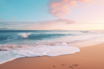 Photo of a serene beachfront scene with gentle waves. Generative AI