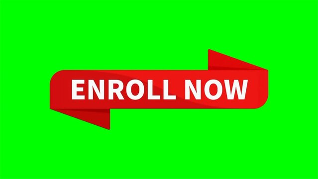 Enroll Now Motion Video In Red Ribbon Rectangle Shape On Green Screen Background For Recruitment Member Promotion Business Marketing Social Media Information
