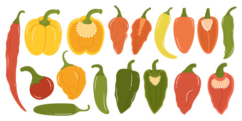 Vibrant Assortment Of Peppers, The Sort Collection Showcases A Spectrum Of Colors, Shapes, And Heat Levels