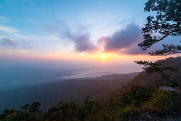 Sunrising view with nature feeling of Phukradueng, Loei, Thailand in local natural vacation