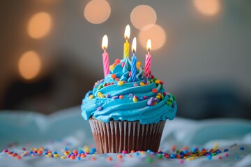 birthday cupcake with candles