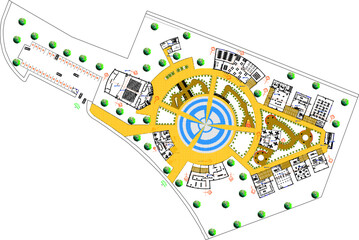 Fototapeta premium Vector sketch illustration of the landscape engineering design of the health post building with a green garden