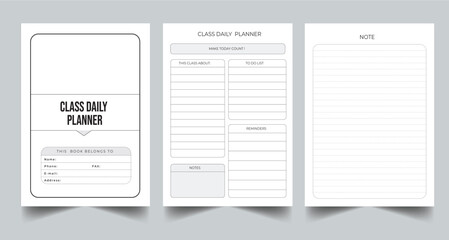 Editable Class Daily  Planner Kdp Interior printable template Design.