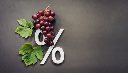 wine grape percent, discount, flat lay, top view with copy space; winery concept 