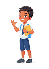 Indian school boy greeting. Cartoon vector illustration.