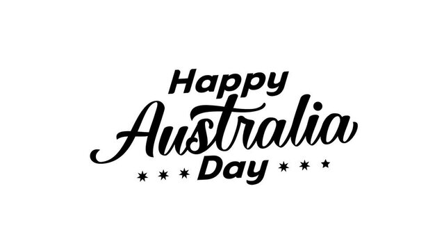 Happy Australia Day text animation in black and white colors. lettering text animation with black and white colors.