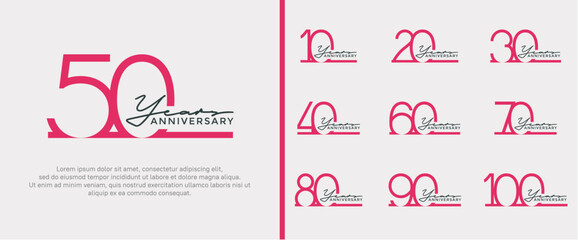 set of anniversary logo pink color on white background for celebration moment