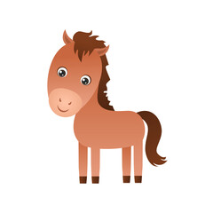 Cute horse Isolated on white background. Brown smiling foal in  simple flat style. Cartoon funny farm animal. Children's style.