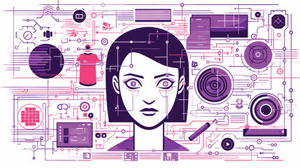 associated with bad AI in a vector art piece showcasing situations where AI-driven surveillance, data mining, or profiling infringe upon individuals' privacy rights. 