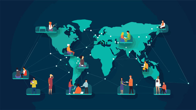 global connectivity facilitated by smartphones in a vector scene featuring individuals engaging in virtual meetings, connecting with people worldwide, and staying informed about global
