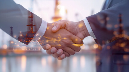 business people shaking hands business cooperation agreement crude oil industry background - obrazy, fototapety, plakaty