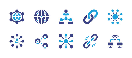 Connect icon set. Duotone color. Vector illustration. Containing people, network, social network, url, big data, connection, remote control, weak, connections, neuromarketing. - obrazy, fototapety, plakaty