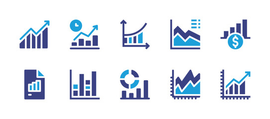 Graph icon set. Duotone color. Vector illustration. Containing time to market, line graph, profits, function, finance, bar chart, line chart, graph, data analysis, bar graph. - obrazy, fototapety, plakaty
