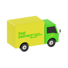 3d delivery truck, 3d render icon illustration, transparent background, technology ecommerce