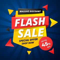 Flash Sale with discount up to 45%. Special Offer. Vector illustration. Shop Now. Get discount 45%. Massive Discount.