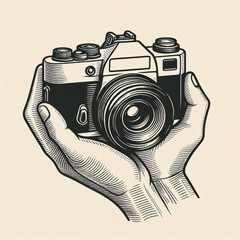 retro camera telephone evolution the photo video film movie camera from first till now vintage engraved hand in sketch or woodcut style old looking retro lens isolated vector realistic Generative Ai - obrazy, fototapety, plakaty
