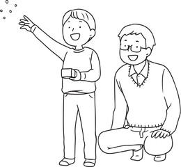 豆まきをする親子線画