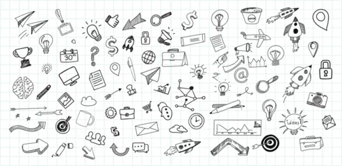 Tuinposter Hand draw technology sketch icon doodle set design. doodle art business hand drawn vector simple. with flowchart, statistic and element component business.  © FK