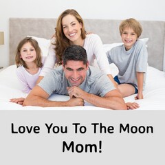Composition of mother's day text over caucasian couple with son and daughter