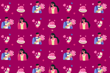 Couple in love valentine day seamless pattern