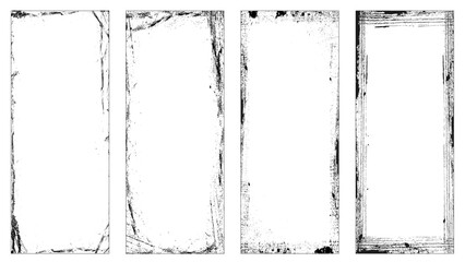 Vector illustration. Set of frames in grunge style. Dirty frame with a splash of black paint. Transparent background. 