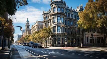 Naklejka premium Impressive buildings and wide roads in a downtown city