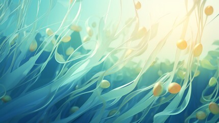 Fototapeta na wymiar An underwater scene features 3D-rendered kelp swaying with the soothing rhythms of the ocean
