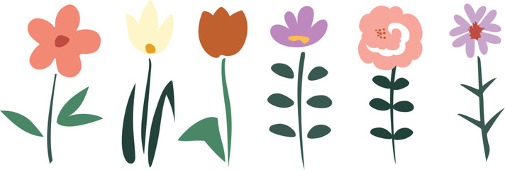 Botanical nature flowers and leaves simple elements vector illustration isolated on white background