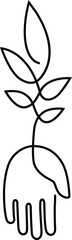 Hand with leaves in continuous line drawing style. Plants icon vector illustration design