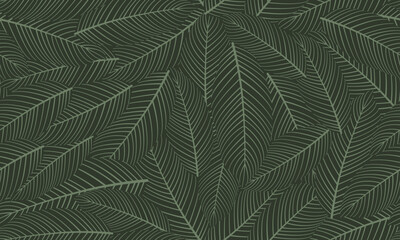 Leaves Seamless Pattern. Abstract Lines Leaves Background. Floral Wallpaper. Botanical Design for Prints, Surface, Home Decoration, Fabric. Vector Illustration.	