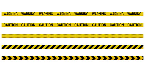 Warning, caution, attention ribbon tape set vector. - obrazy, fototapety, plakaty