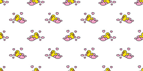 duck seamless pattern heart valentine rubber duck chicken bird cartoon vector pet wrapping paper scarf isolated doodle animal farm tile wallpaper repeat background illustration design