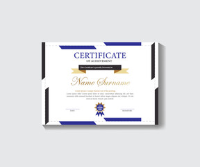 Elegant and popular, this certificate of success award template comes with a badge. A certificate of achievement, gratitude, recognition, business, and honor. Modern certificate templates that may be  - obrazy, fototapety, plakaty