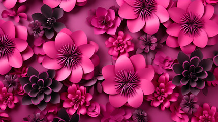 Fuchsia paper flowers background, generative ai