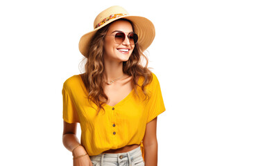 Portrait of A young woman in a casual and carefree summer outfits isolated on transparent background.