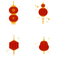 Set of Chinese New Year Lantern. Minimalist Cartoon Style. Vector Illustration