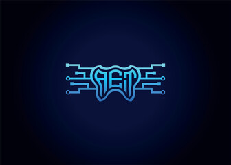 Letter AET Modern Technology Vector Monogram Dental care shape Logo