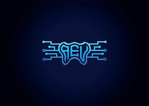 Letter AEU Modern Technology Vector Monogram Dental care shape Logo
