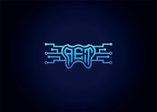 Letter AET Modern Technology Vector Monogram Dental care shape Logo