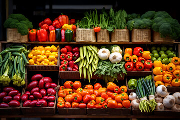 Fototapeta na wymiar Colorful Display of Fresh Produce at a Local Market
