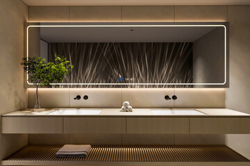 3d rendering luxury bathroom vanity interior design inspiration