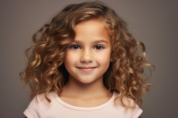 Portrait of a cute little girl with long curly hair, studio shot