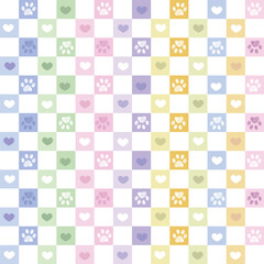 Plaid pastel pattern Valentine's Day design with paw prints. Seamless fabric pattern - 704805532